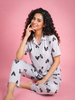 Snowy Heart Soft-Stretch Dreamy Button down Loungewear And Night Suit Set