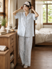 Pastel Blue Crush Fabric Botanical Sprig Print Korean Night Suit for Women