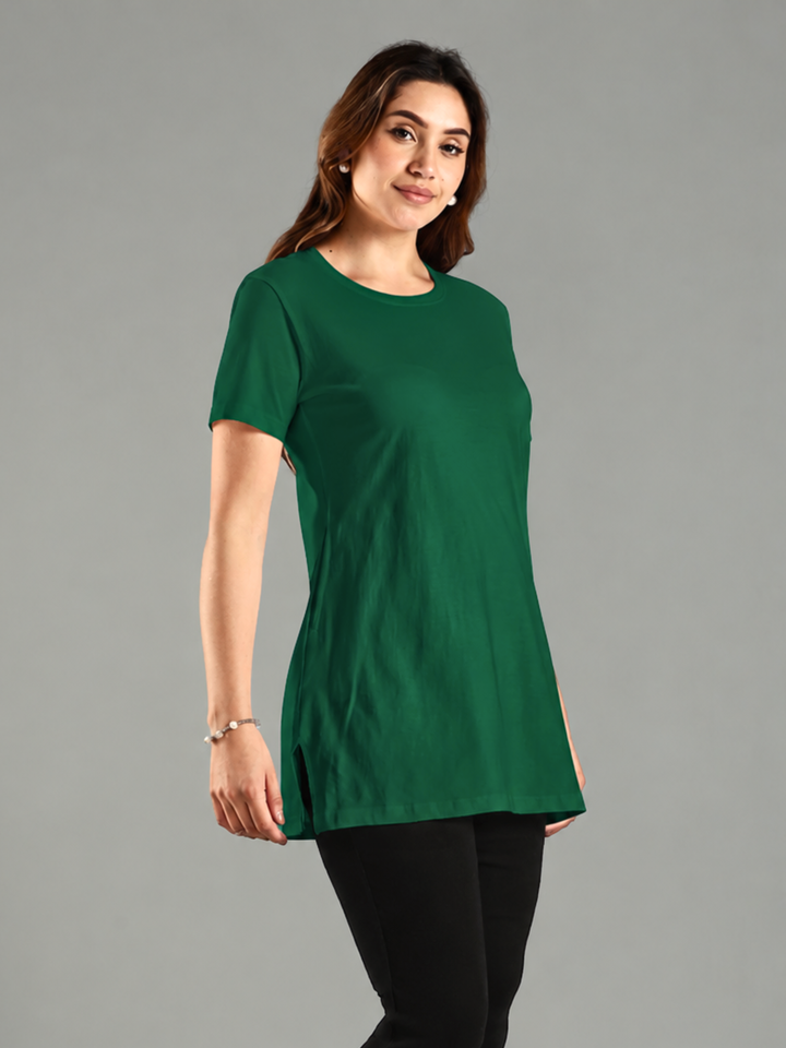 Green Color Long Yoga T Shirt with 2 Side Pockets