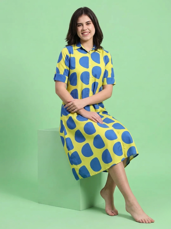 Bubble Blast Printed A-Line Short Nighty for Women