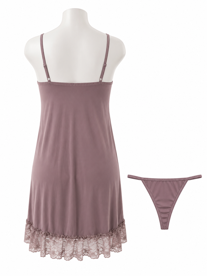 Dusty Taupe Babydoll Dress Soft Lace A Line Bridal Nightwear