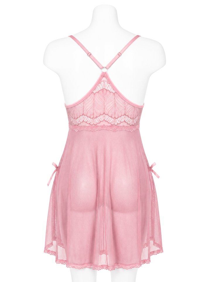 Cotton Candy Sheer Powernet Babydoll Dress with Soft Lace Padded Cups