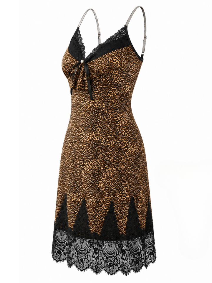 Golden Wild Malai Modal Leopard Print Babydoll Dress for Women