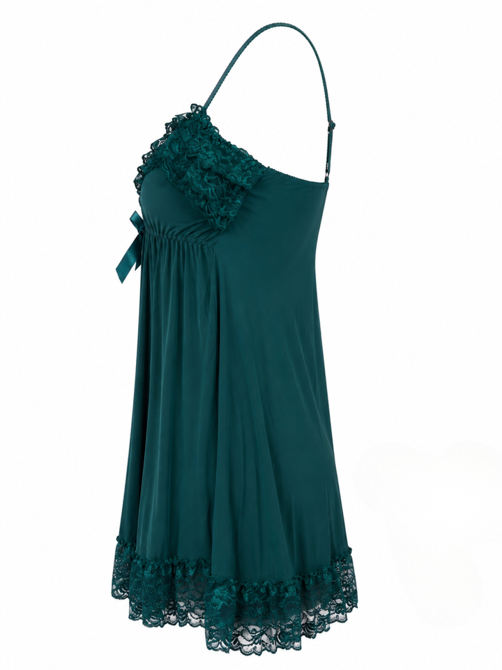Emerald Green Babydoll Dress Floral Lace A Line Nightwear