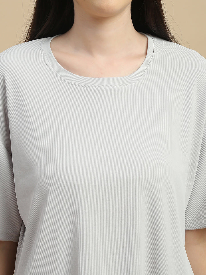 Pearl Grey Solid Micro Rib Pyjama Set for Women