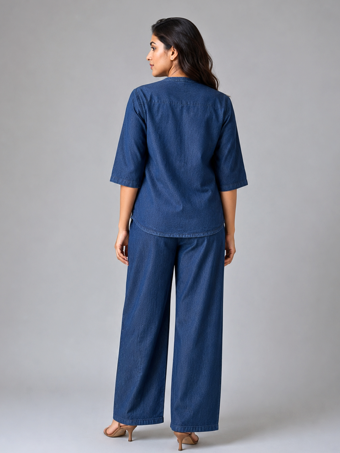 Denim Co Ord Set for Women with Floral Embroidery