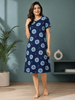 Blue Circle Long Polo Hosiery Cotton Printed Short Nighty for Women