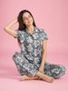 Urban Grey Gloss Malai Pajama Set Soft Collar Night Set