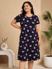 Blue Heart Long Polo Hosiery Cotton Printed Short Nighty for Women