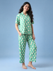 Flower Power Green Daisy Print Soft Night Suit For Women
