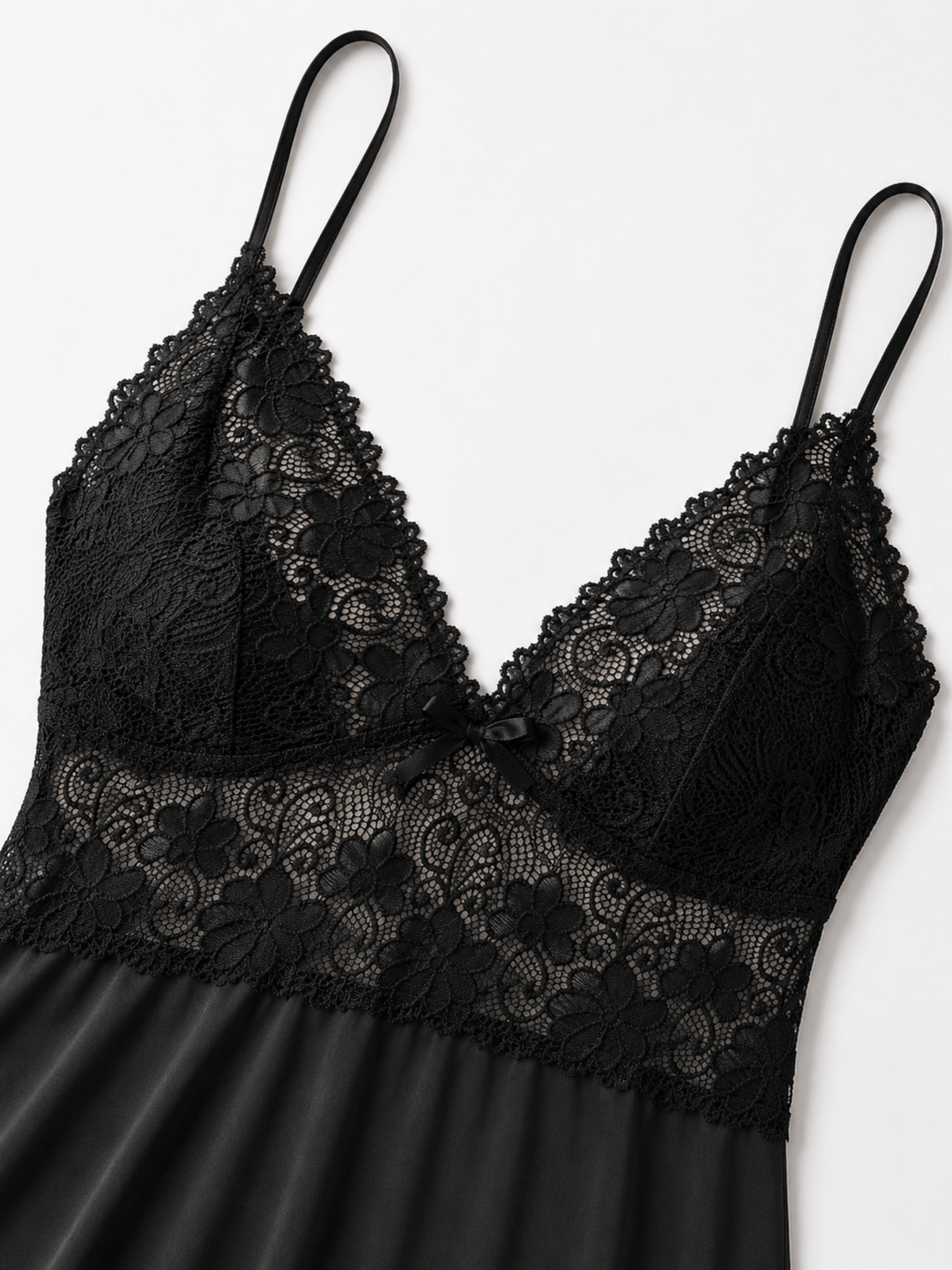 Black Love Malai Deep V Neck Lace Babydoll Nightwear