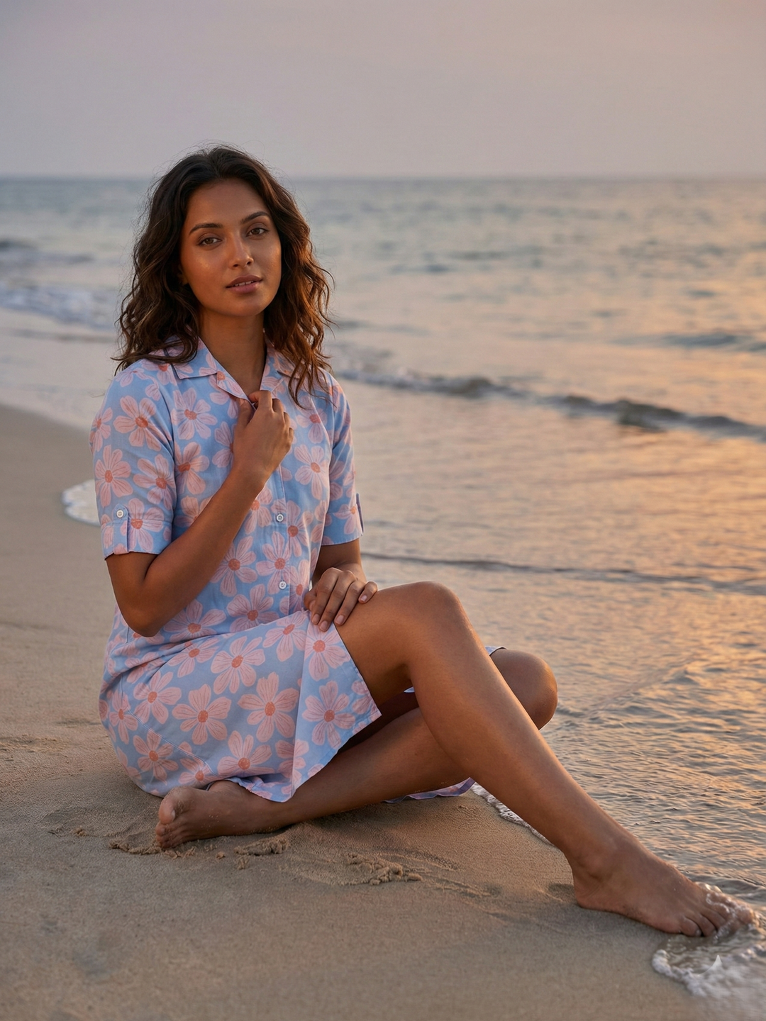 Fairy garden button down trendy nighty dress for women