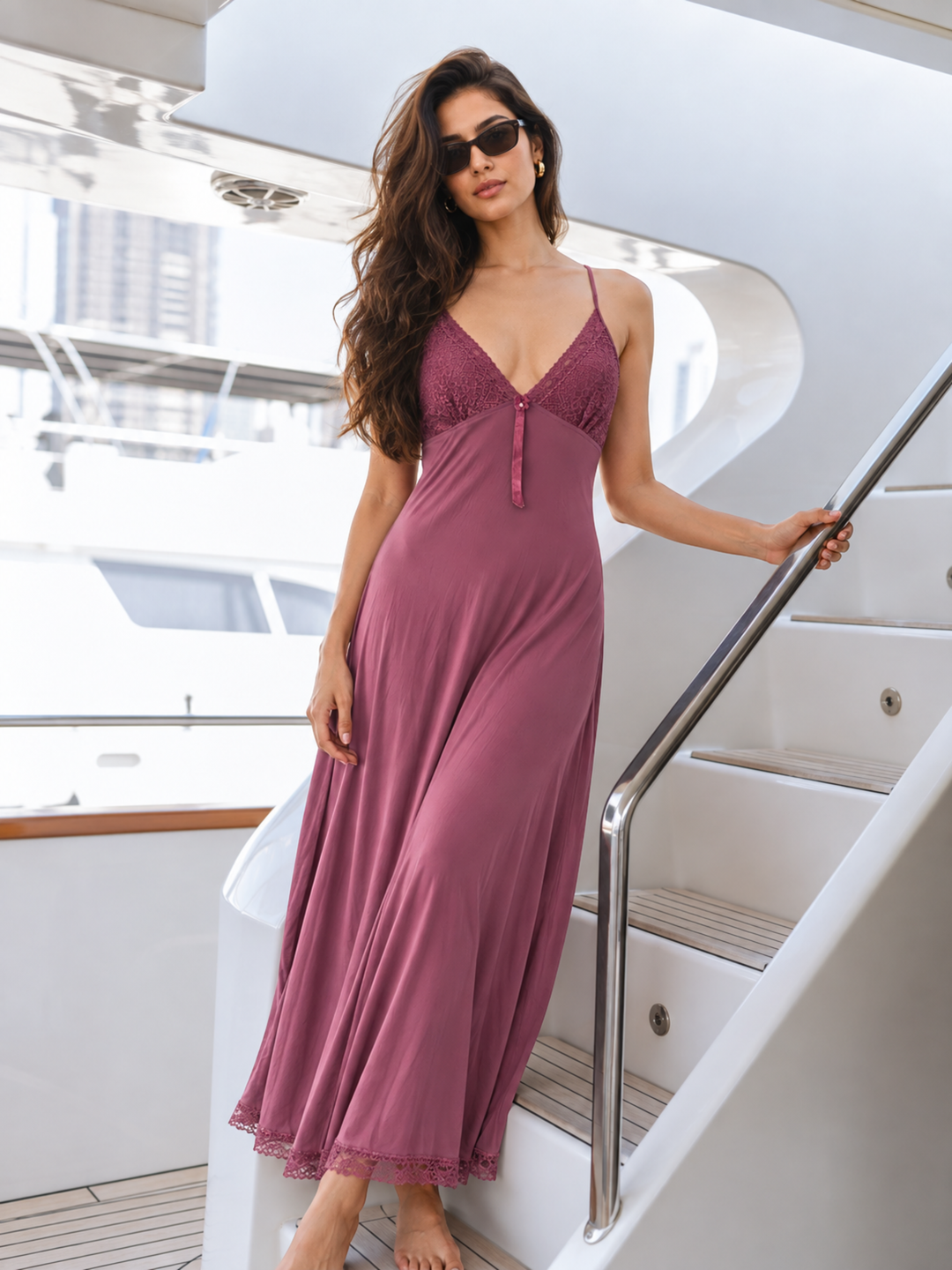 Peachy Nude Malai Modal Slip Nightdress with Lace Cups