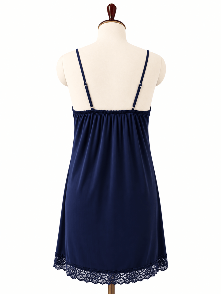 Navy Desire Malai Modal Babydoll Dress with Scalloped Lace Hem