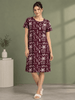 Maroon Abstract Print Hosiery Cotton Home Wear Nighty for Women