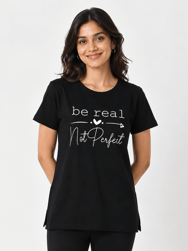 Black Graphic Print Long T Shirt for Women Everyday Comfort Wear
