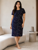 Scribble Print Relaxed Fit Blue Cotton Gen-z Style Black Nighty for Women