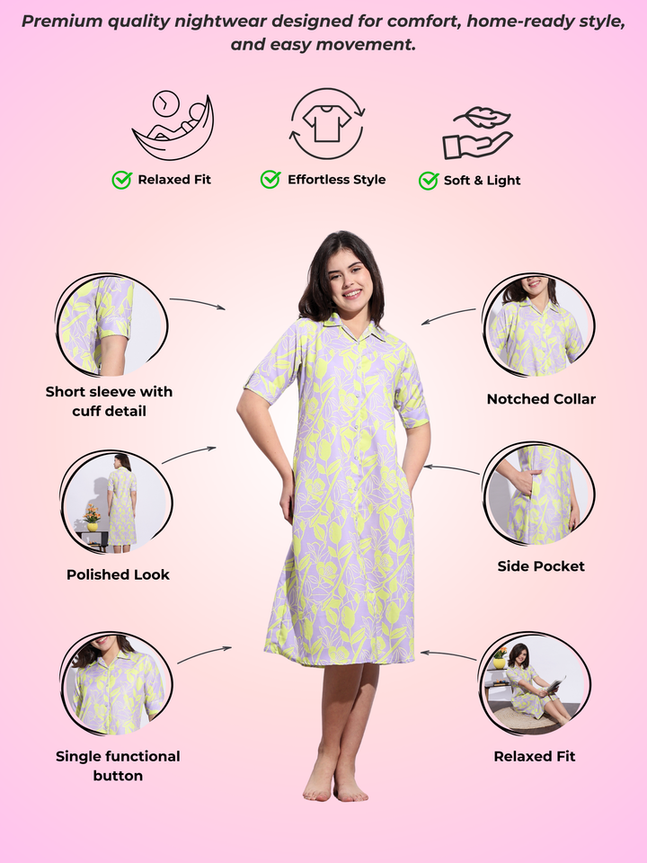 Candy Crush Printed A-Line Short Nighty for Teens Soft Flowy Fabric