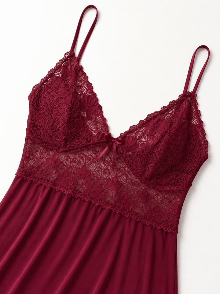 Berry Bliss Malai Floral Lace Babydoll Nightdress for Women