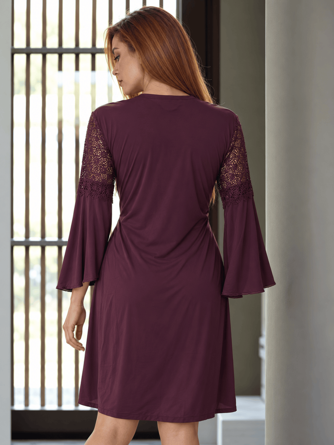 Purple Pout Floral Lace V-Neck Malai Babydoll Dress with Robe