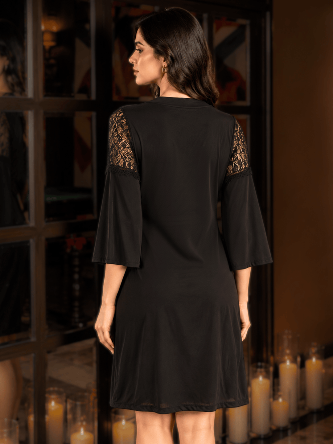 Dark Cuddles Black Lace Malai Babydoll Dress with Bell Sleeve Robe