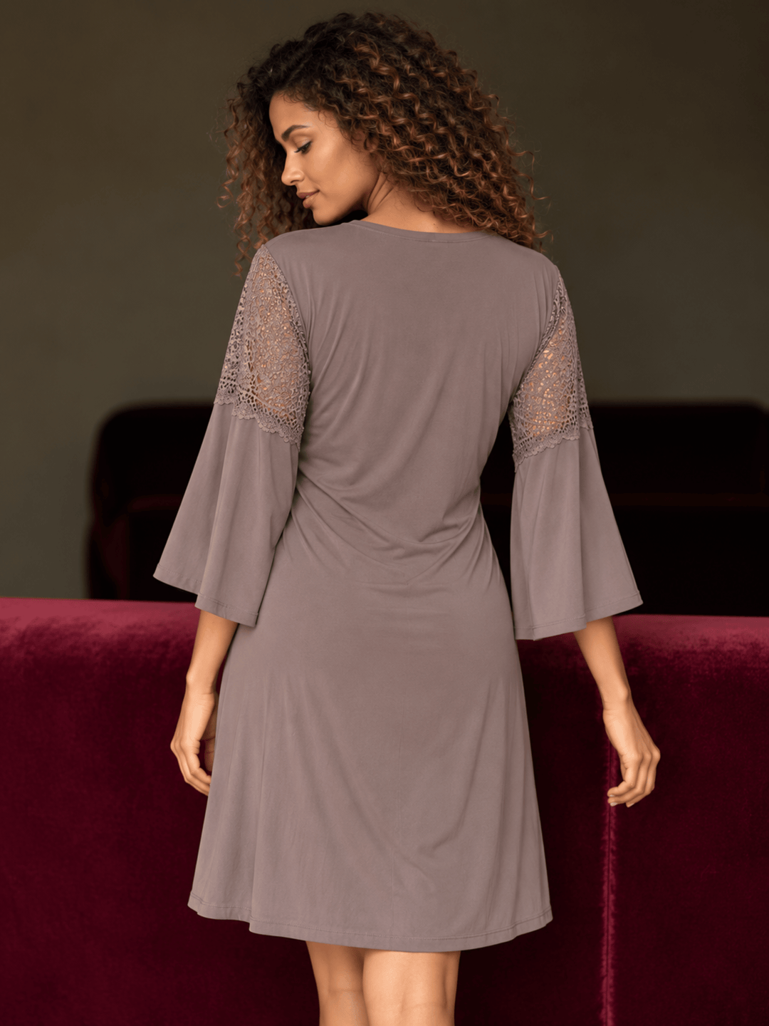 Mocha Honey Satin Bow Malai Babydoll Dress with Robe