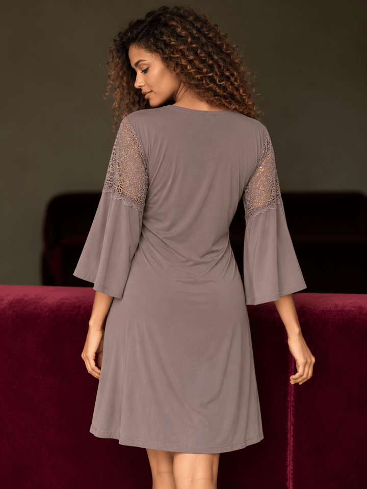 Mocha Honey Satin Bow Malai Babydoll Dress with Robe