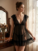 Lovely Black Sheer Powernet Babydoll Dress with Lace Cups