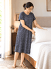 Blue Swirl Print Hosiery Cotton Short Nighty for Women