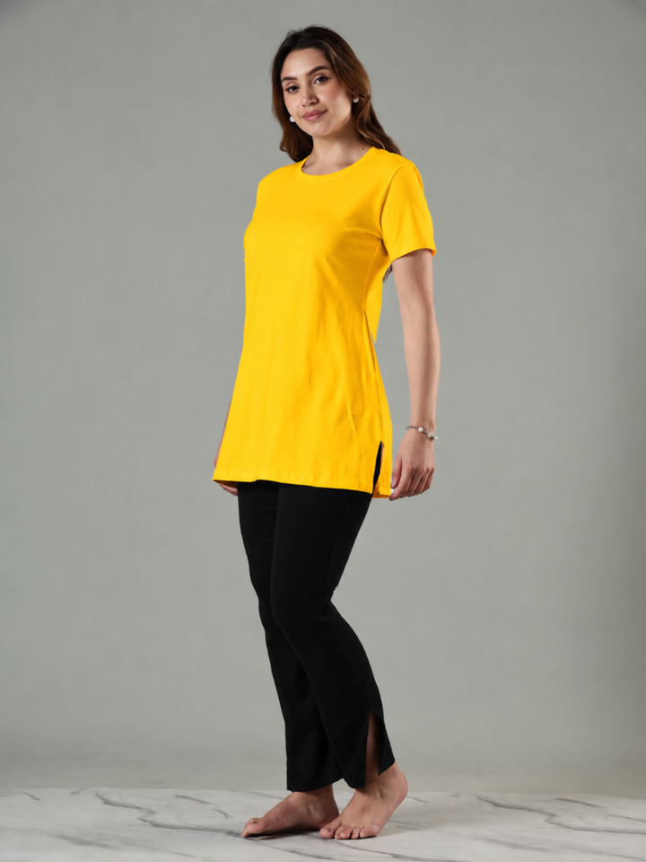 Fire Yellow Yoga T Shirt Soft Hosiery Cotton Fabric Comfort Fit