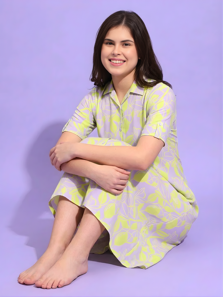 Candy Crush Printed A-Line Short Nighty for Women Soft Flowy Fabric