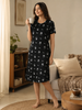 Black Floral Printed Cotton Short Nighty for Women Soft Fit