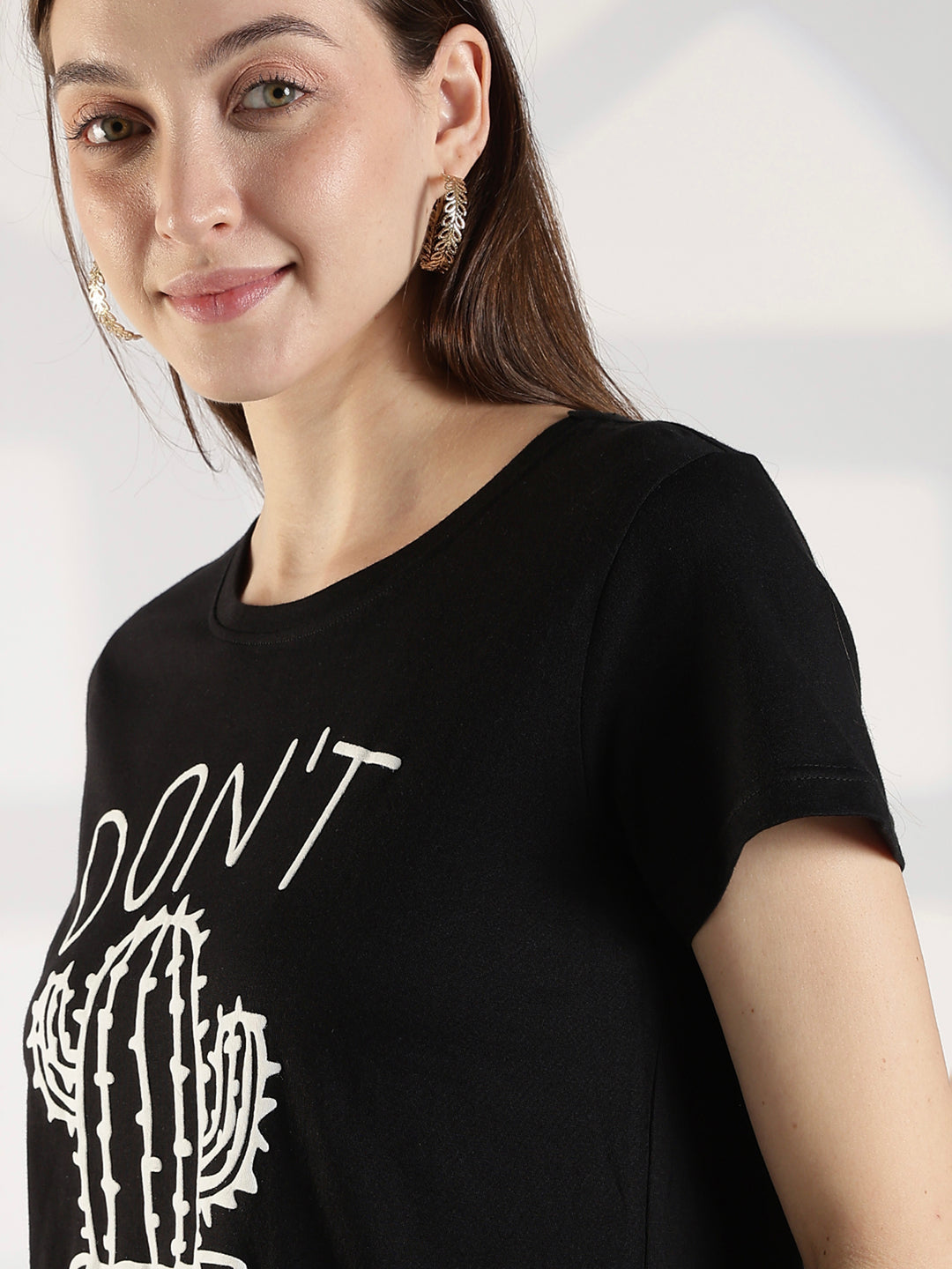 Black High Quality Cotton Knee Length Short Night Dress for Women