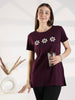 Wine Cotton Long T Shirt for Women with Pocket