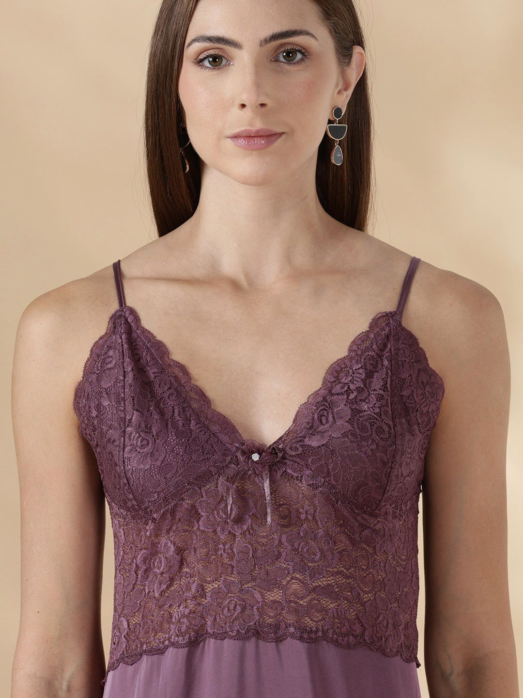 Satin Designer Nighty for Women with Lace Robe and Slip Set