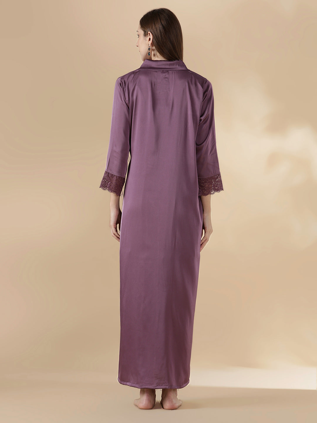 Satin Designer Nighty for Women with Lace Robe and Slip Set