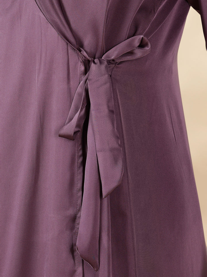 Satin Designer Nighty for Women with Lace Robe and Slip Set