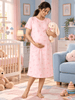 Pretty in Pink Bow Print Gloss Malai Nighty for Women