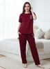 Berry Maroon Round Neck Top and Pajama Sets for Women with Easy Everyday Style