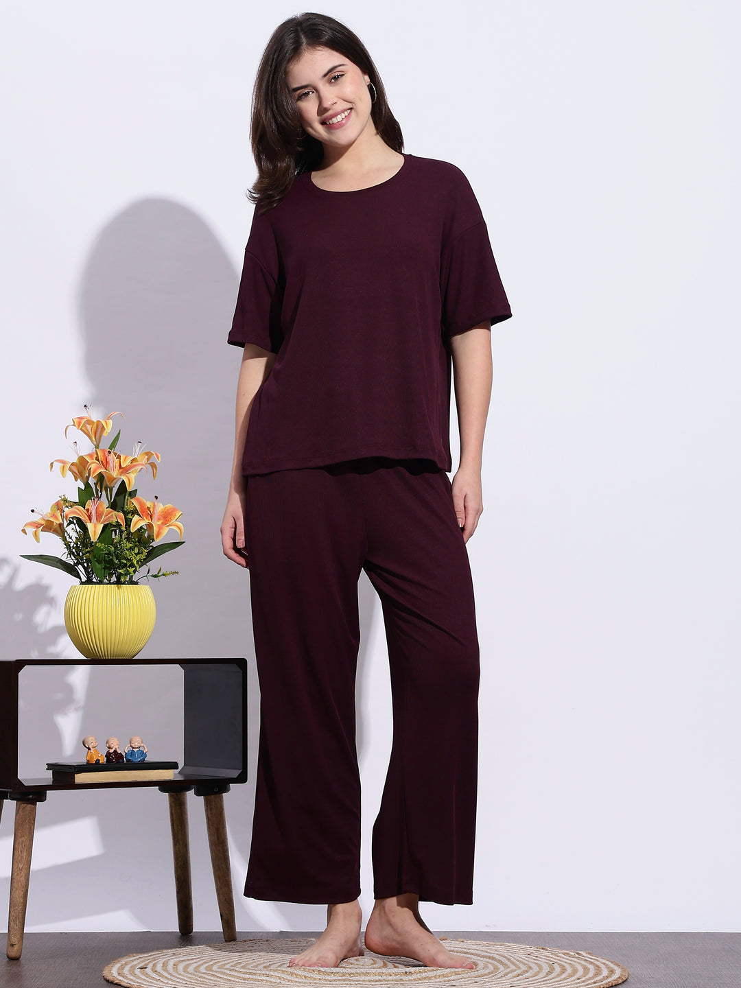 Berry Plum Solid Pjs womens set
