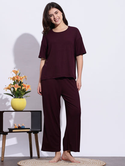 Berry Plum Solid Pjs womens set