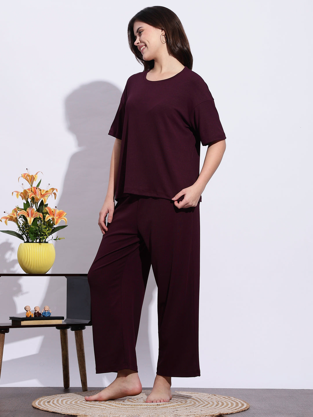 Berry Plum Solid Pjs Womens Set