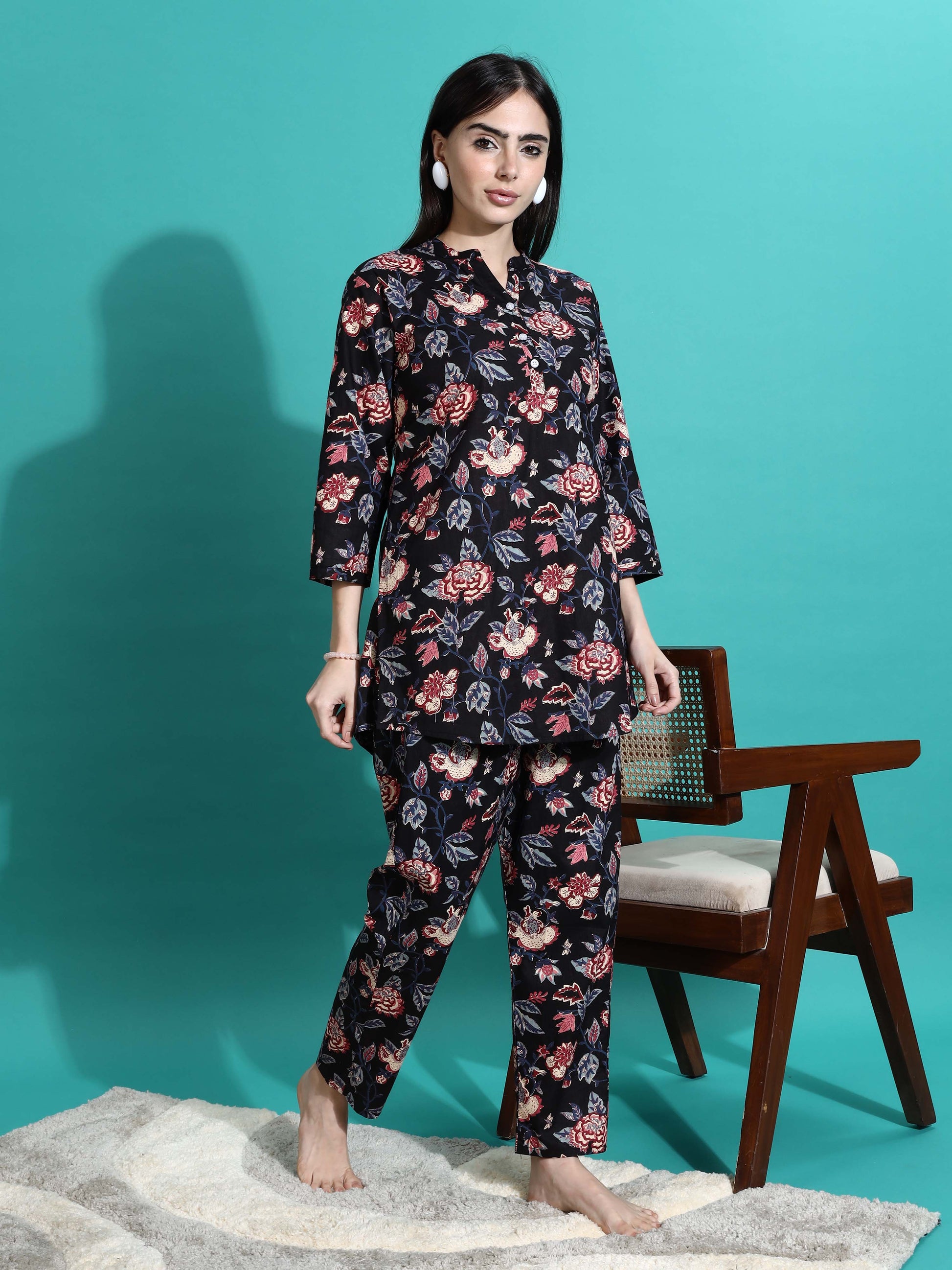 Midnight Black Cotton Co-ord Set for Girls