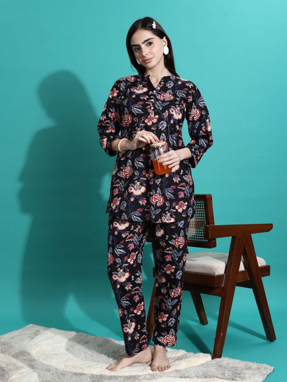 Midnight Black Cotton Co-ord Set for Girls