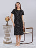 Black Cotton Premium Short Nighty for Women with Pocket