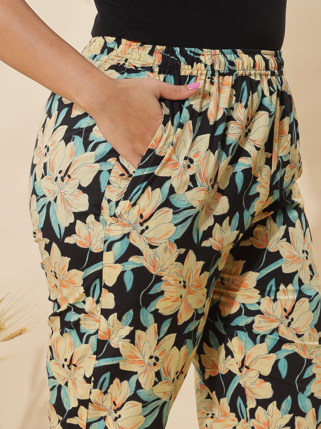 Black Lily Printed Night Suit Set for Women