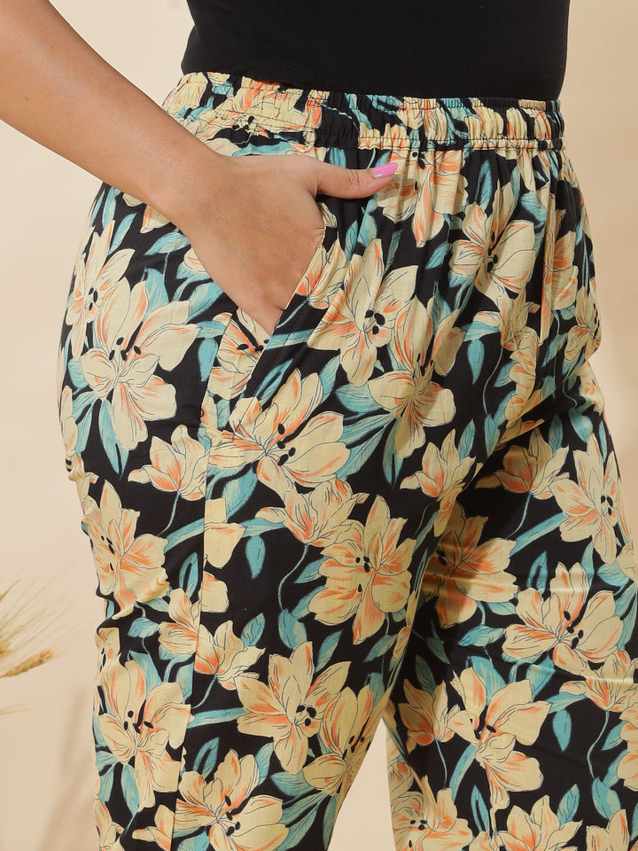 Black Lily Printed Night Suit Set for Women