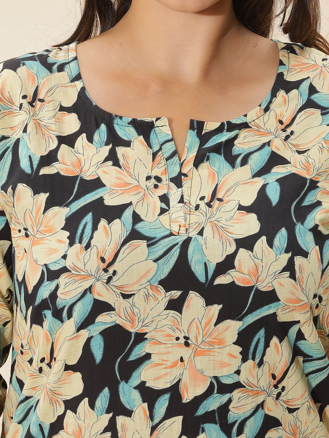 Black Lily Printed Night Suit Set for Women