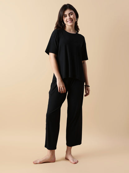 Black Magic Rib-Soft Cozy & Stylish Loungewear Set for Women