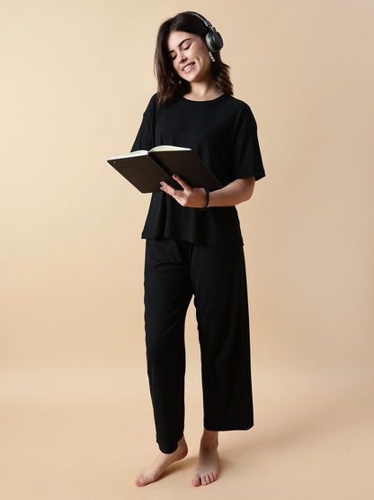 Black Magic Rib-Soft Cozy & Stylish Loungewear Set for Women